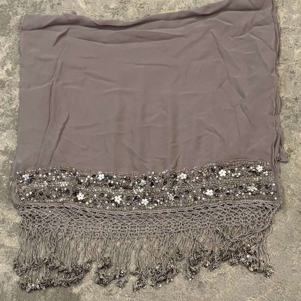 Sue Wong Scarf Shawl 9 Runner Evening Large Hand Beaded Platinum Silver Grey NEW